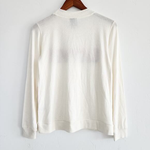 Bobeau Cream Pink & Burgundy Love Embroidered Pullover Sweatshirt Size Small - Picture 2 of 5